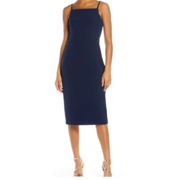Harlyn Square Neck Bodycon Dress in Navy Blue Cocktail Size XL - Picture 1 of 4